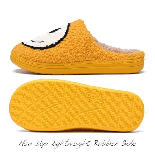 Image of Women's Men's Preppy Happy Face Slippers Comfy Warm Plush Slip-On House Slipper for Winter Indoor Soft Cushion Non-slip Fluffy Slides Slippers