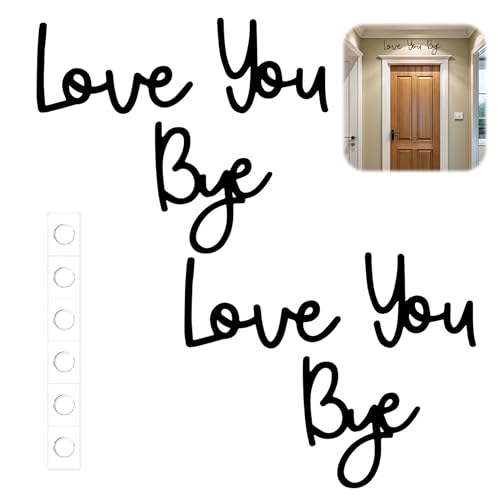 Juego de 2 letreros con texto en inglés 'Love You Bye Above Door', letras de arte de pared negras para el hogar, viene con puntos adhesivos de doble cara y almohadilla (color negro)