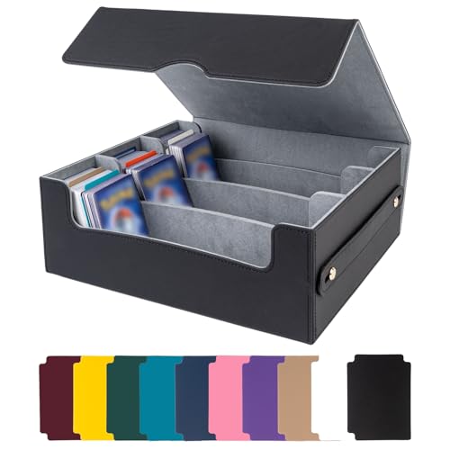 Sammelkarten-Aufbewahrungsboxen für 1800+ Karten Magnetic Deck Boxen PU Leder Starkes Karten Box mit Trennwänden Spielkarten Deck Boxe für Magic Commander Yugioh Sports Cards (Schwarz)