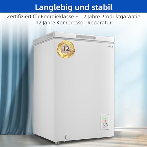 CHiQ FCF98DE Gefriertruhe 99 L, 54,5 x 47,6 x 83,5 cm, 4-Sterne-Gefrieren, Thermostatsteuerung, Drahtgestell, Schwebetür, Geräuscharm, Weiß