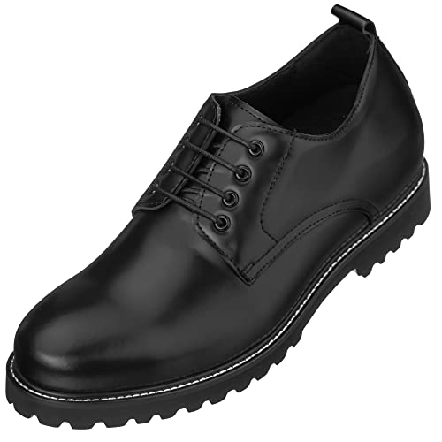 CALTO Men's Invisible Height Increasing Elevator Shoes - Black Leather Lace-up Low-top Work Boots - 3 Inches Taller - S9118- Size 6.5 D(M) US