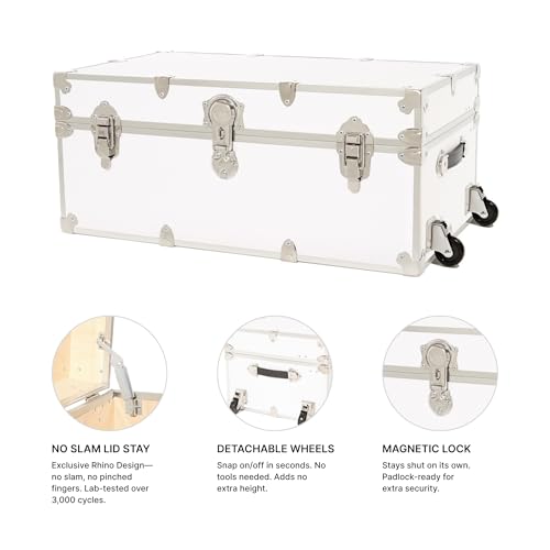 Image of Rhino Trunk & Case Classic XXL Home Storage & College Trunk With Wheels - 36 inchx18 inchx18 inch, Seats 1500+ lbs, Soft-Close Lid. USA Made Secure Dorm Furniture, Organization, Steamer Style Blanket Chest