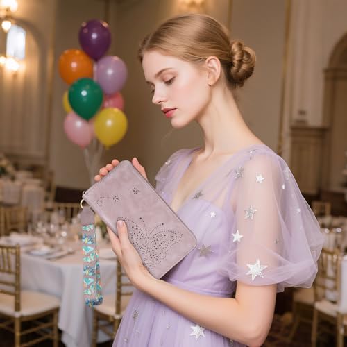 RFID Wallet Women, Large Capacity Butterfly Cell Phone Clutch Purses Ladies Wristlet Wallets for Women2