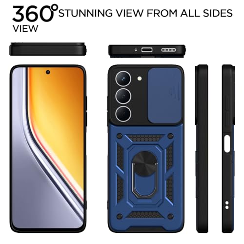 Image of Outlouders Back Cover for Realme P3x 5G | D10 Tough Armor 360 Protection Case with Sliding Camera Shield & Ring Holder Stand Bumper Case (Blue)