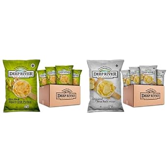Deep River Snacks Kettle Cooked Potato Chips Pack, New York Spicy Dill Pickle 2 oz 24 Pack and Original Sea Salt 2 oz 24 Pack, Total 48 Bags