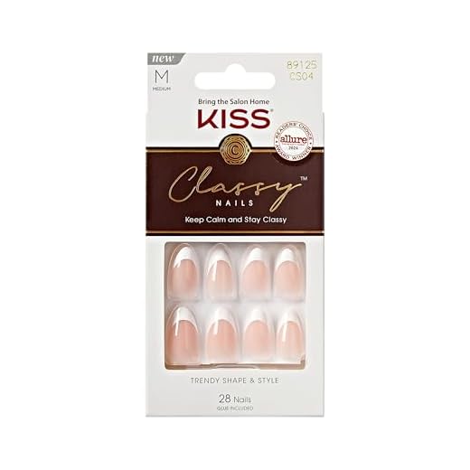 KISS Classy, Press On Nails, Nail glue included, 'Dashing', White, Medium Size, Almond Shape, Includes 28 Nails, 2g glue, 1 Manicure Stick, 1 Mini File