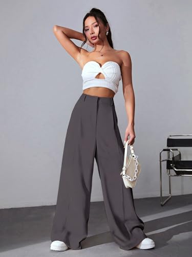 Image of GRECIILOOKS Women High Rise High Waist Trousers Flared Korean Style Formal Pants| Elegant Workwear for Office, College & Events (Available in Plus Size)