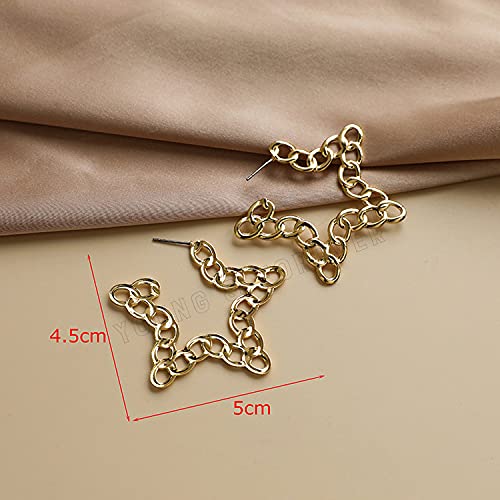 Image of Young & Forever Gift Stainless Steel Gold Plated Curb Chain Hoop Earrings for Women Big Hoop Dangle Earring for Women Star Earrings Thin Geometric Hoop Earrings