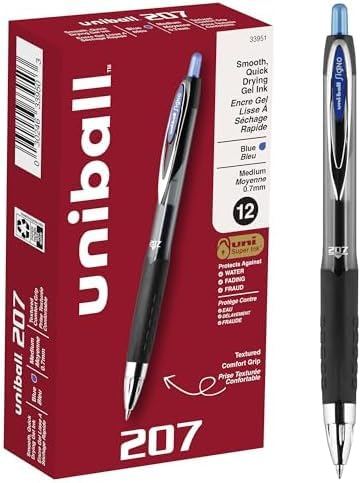 Image of Uni-Ball 207 Retractable Gel Pens Medium Point, 0.7mm, Blue, (Pack of 144)