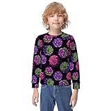 MZERSE Soft Kids Crew Neck Pullover Peonies In Purples, Long Sleeve Sweatshirt for All Seasons, 8-10Y