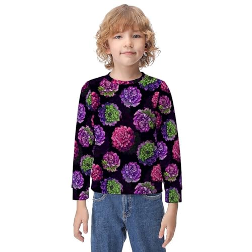 MZERSE Soft Kids Crew Neck Pullover Peonies In Purples, Long Sleeve Sweatshirt for All Seasons, 8-10Y