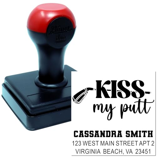 Image of Kiss My Putt Personalized Putter Rubber Stamp, Bold Kiss Script, 1-5 /8 Square Wood Handle, Custom Golf Gift for Enthusiasts, Unique Tag and Craft Stamp