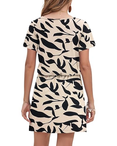 Image of AUSELILY Womens Summer Dresses 2026 Causal Short Sleeve V Neck Tie Front Mini Short Dress with Pockets