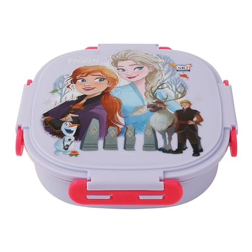 Image of SKi Homeware Baker Insulated 3 Grid Bento Lunch Box With Stainless Steel Inner And A Steel Spoon- Frozen, 450Ml (character style may vary)