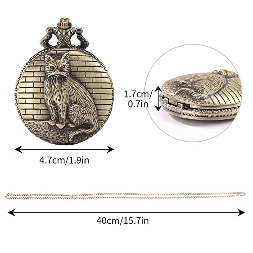 Vintage Bronze Relief 3D Cat Quartz Pocket Watch Animal Pet Necklace Watches Men Women Pendant Clock Antique Chain Timepiece - Thumbnail 6