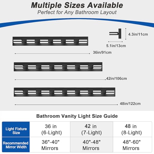 Image of IZORRO LED Modern Bathroom Lights Fixtures(6-Light,Dimmable,360Rotate),Matte Black Acrylic Wall Lighting,Vanity Lights for Bathroom Over Mirror - 6000k 36In (No Assembly Required)
