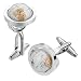 INBLUE Men's Rhodium Plated Cufflinks Silver White Globe Shirt Wedding