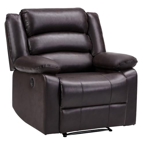 EBELLO Faux Leather Classic Power Recliner Chair, Oversized Electric Overstuffed Reclining Chair with Soft Cushion and Back, Sofa with Comfortable Armchair, Classic Brown
