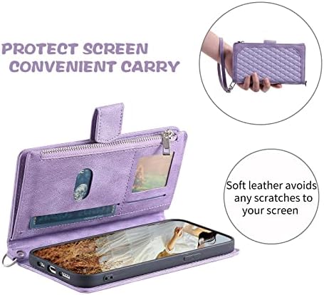 Samsung A53 5G Phone Case Zipper Pocket Flip Shockproof Leather Folio Wallet Case with 6 Card Holder Slots Stand Silicone Bumper Zip Cover for Samsung Galaxy A53 5G Case Girls Women, Purple