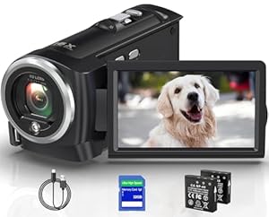 FANQUTU Camcorder Videokamera 2.7K 56MP Vlogging Camera für YouTube, 16X Digitalzoom 2, 8 Zoll 270 Grad Drehung LCD -Bildschirm Camcorder mit LED-Fülllicht, 32 GB SD -Karte und Batterien