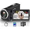 2.7K Video Camera Camcorder QHD 50MP YouTube Vlogging Camera Webcam 16X Digital Zoom with 32G SD Card 270 Degree Rotation Screen Camcorders and 2 Batteries Recording While Charging