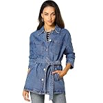 Women’s Notched Lapel Belted Trench Long Jean Denim Jacket www.denim.fit