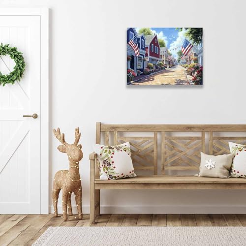 Image of American Flag Wall Art - Canvas Printed Framed Patriotic Decor, Vintage Rustic 4th of July Celebration Sign Poster for Home, July 4th Independence Day Decorations, Farmhouse USA Flag Wall Decor