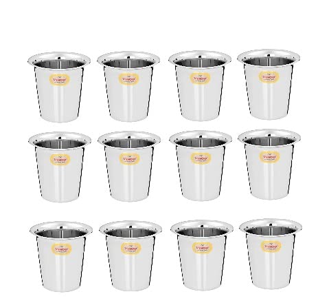 Image of Vinod Stainless Steel Rampatra Glass, 130 ml Capacity, Set of 12 Glass, Ideal for Serving Tea & Coffee