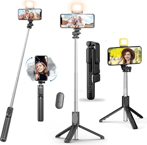 S1 Selfie Light Stick with Tripod Stand, 3 in 1 Multifunctional Design, Rechargable LED Light with Two Brighness Levels for Make up, Selfie, Vlogging & Photo Shoot, Selfie Stick with Bluetooth Remote