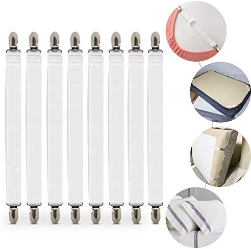 SONEER Adjustable Bed Fasteners,8pcs Sheet Straps Suspenders with Metal Clips, White