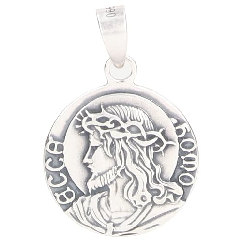 BEIJIALY Pendentif Couronne D'épines de Jésus Détails Exquis Argent Sterling 925 Couronne D'épines Pendentif Croix Tête de Christ, Pendentif de Bijoux en Argent Religieux Antirouille