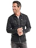 Kernige Druckknöpfe engbers Herren Hemd Uni Slim fit, 25834, Schwarz in Größe XL