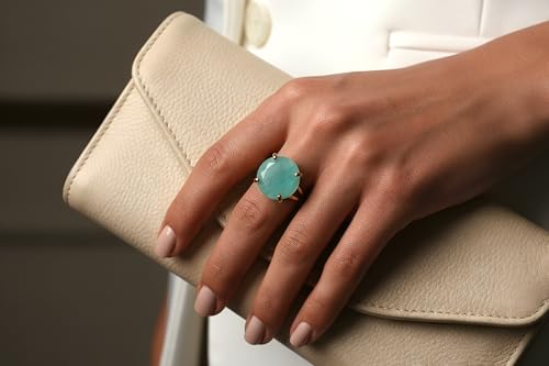 Bague en amazonite durable anti-ternissement avec finition or 14k