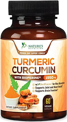 Turmeric Curcumin Highest Potency 95% Curcuminoids 1950mg with BioPerine Black Pepper for Ultra High Absorption, Made in USA, Best Vegan Joint Support by Natures Nutrition - 60 Capsules