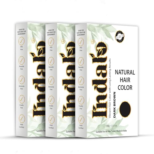 Image of Indalo Natural Hair Color Dark Brown | No Ammonia, No Paraben, No PPD, Dark Brown Hair Color | Suitable for Men & Women - 100g (Pack of 3)
