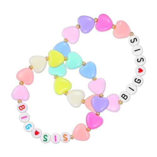 Big Sis Bracelet Sister Announcement Acrylic Initial Beaded 2 Pcs Colorful Bracelets with Heart Charm Birthday Christmas Halloween New Year Gift Letter Beads Bracelet for Sister Jewelry