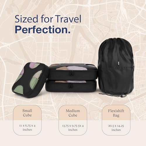 Shacke 6 Set Packing Cubes for Travel Lightweight Luggage Organizer (Pure Black)