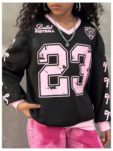 Image of Floerns Girl's Kids Basketball Jersey T Shirt Long Sleeve V Neck Number Print Tee Shirts