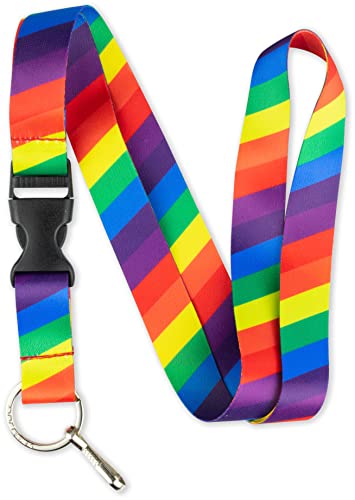 Limeloot Diagonal Rainbow Lanyard with Release Buckle, and Flat Ring.
