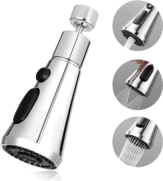 Kresal Universal Kitchen Faucet Head Sink Aerator Replacement Parts Pull Down Sprayer Big Angle Rotatable Anti -Splash Extender for Regular and with Adapter