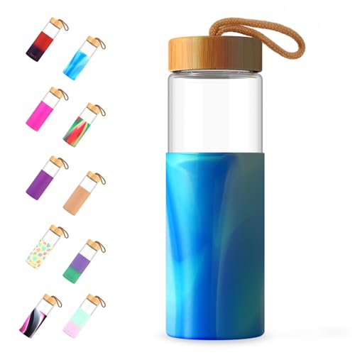 Tronco 24 oz Glass Water Bottles with Lids, Reusable Borosilicate Glass Bottles with Bamboo Lid & Non-Slip Silicone Sleeve for Coffee, Iced Tea, Water, Leak-Proof, BPA-Free – Ideal for Offic