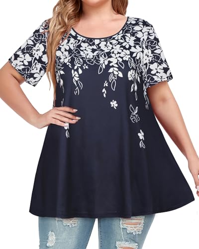 Image of JOELLYUS Plus Size Tops for Women Tunic Floral Casual Short Sleeves T Shirts Flowy Blouses 2026