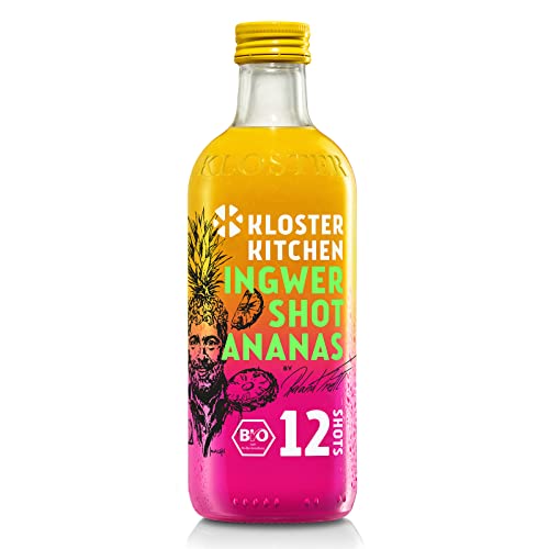 Kloster Kitchen Bio Ingwer Shot Piña 12SHOTS 360 ml con piezas de jengibre auténticas I Jengibre vegano I 12 chupitos por botella de cristal I dulce afilado sin aditivos y con dulce natural Cover