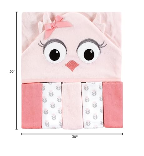 Image of Hudson Baby Unisex Baby Hooded Towel and Five Washcloths, Pink Owl, One Size