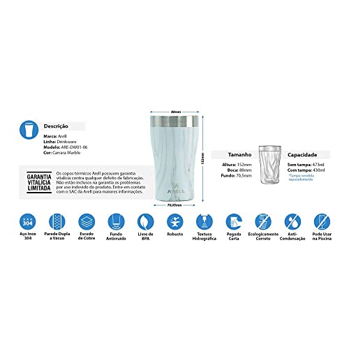 Copo Térmico Arell - Tulip Pint - 500ml - Carrara Marble