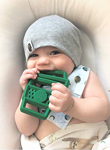 Itzy Ritzy Silicone Baby Teether – BPA-Free Infant Teether with Easy-to-Hold Design and Textured Back Side to Massage and Soothe Sore, Swollen Gums, Latte