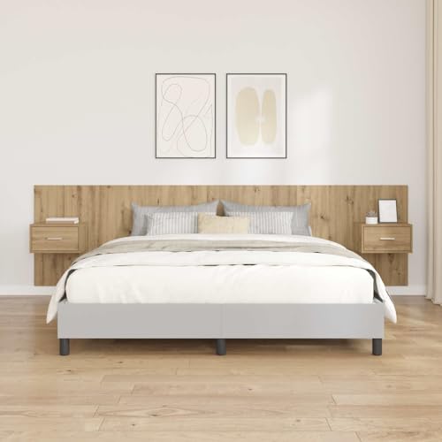 Bucmath Cabecero con armario de 3 piezas, roble Artisan, montaje en pared, 297 x 32,5 x 80 cm, espacio de almacenamiento para dormitorio, diseño moderno