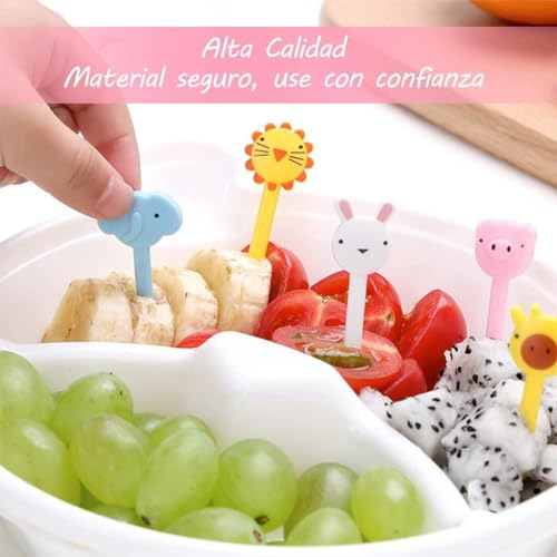 Image of MISHI 10Pcs Mini Animal Food Forks Set for Kids | Reusable Plastic Bento Fruit Forks | Cute Cartoon Design | Ideal for Snacks, Lunch Boxes & Party Decor | Easy to Clean | Multicolor