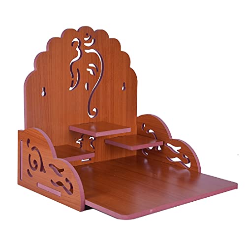 Image of Wooden Wall Mounted Hanging Puja Temple Wood God Stand for Pooja Room | Mandir Devghar Stand Temple Home Temple Home Wall Temple Waterproof (TEMPLE-003-401)