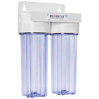 Max Water 10" 2 Stage Whole House Standard Home Water Filter System 3/4" Inlet Clear Filter Housing variation, Supports 10" x 2.5" Water Filters (Clear, NO Filters)